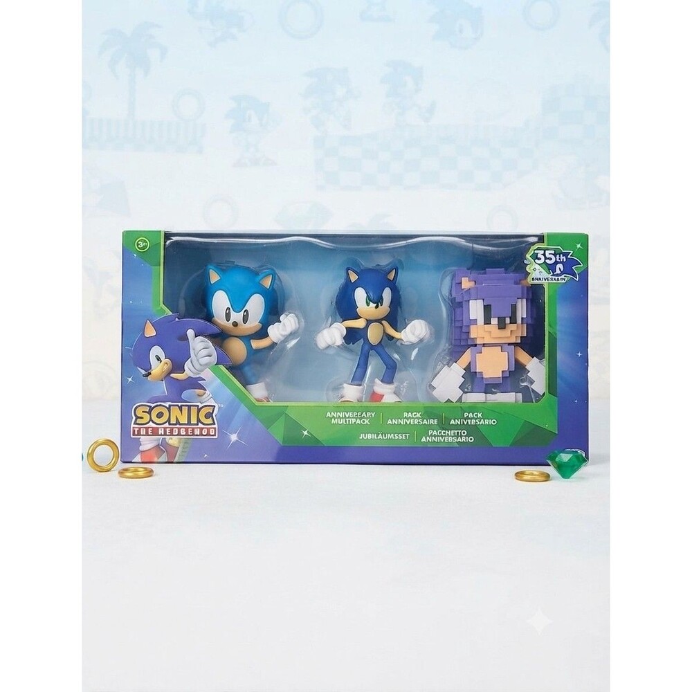 35th Anniversary Classic Sega Sonic & 16-Bit Sonic Action Figure 3-Pack New Seal